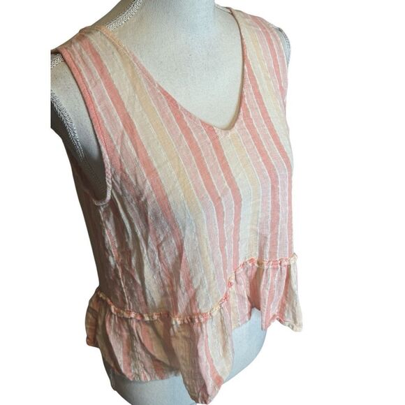 Rails Womens Mira Top Sz XS Juliette Stripe Linen Blend Tank Ruffle Hem Boho - Picture 3 of 6
